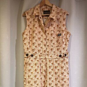 Wildfang Essential Sleeveless High Waisted Coverall Jumpsuit Birds Flowers